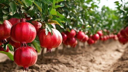 Wall Mural - A grove of market-ready pomegranates trees (Punica granatum), with fruit ready for picking