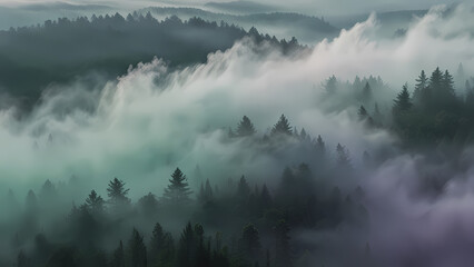 Abstract background of fog swirling in the air, blending with soft pastel colors like lavender, mint green, and sky blue