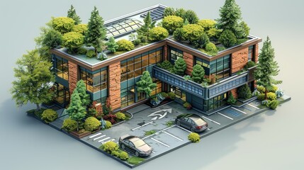 Wall Mural - Modern Green Building with Parking Lot