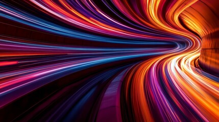 Poster - Colorful light trail in a futuristic tunnel