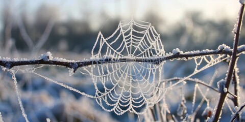 Sticker - Frozen spider web in the wintery frost