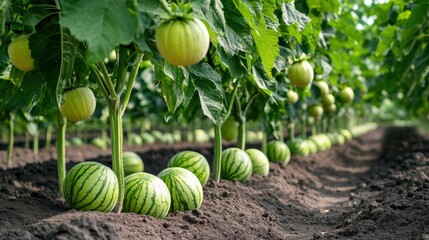 grove of market-ready watermelon (Citrullus lanatus) trees Herbaceous plants that last only one season.