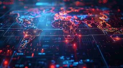 Aufkleber - Cyber Tech with World Map, Business Theme, Background, Plain Background, World Map