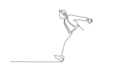 Wall Mural - Animated self drawing continuous line draw successful businessman in formal suit run for work. Salesman running to meeting with client. Late for work. Business people. Full length one line animation