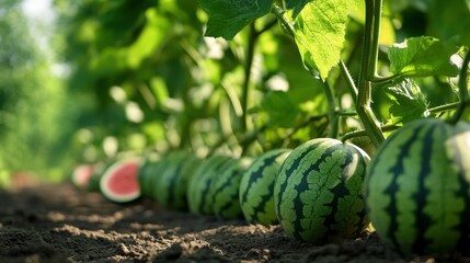 grove of market-ready watermelon (Citrullus lanatus) trees Herbaceous plants that last only one season.