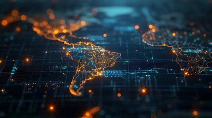 Poster - Digital Map with Glowing Nodes Business Theme, Background, Plain Background, Map, Glowing