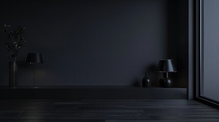 Interior background with beautiful sitting lamp and black wall AI generated image