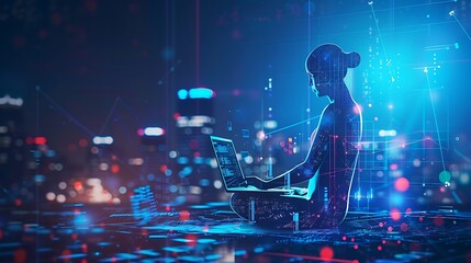 Aufkleber - Data Analyst with AI and Big Data Technology, Analysing Data, Business Theme, AI, Big Data