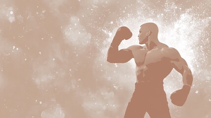 Sticker - Boxer silhouette throwing a punch with intense motion blur and glowing effects representing raw power and aggression Large space for text in center Stock photo with copy space