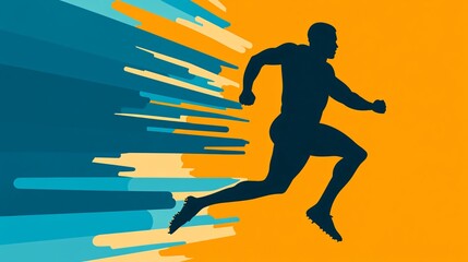 Wall Mural - Track and field athlete silhouette running with dynamic action lines and a glowing trail symbolizing power and endurance Large space for text in center Stock photo with copy space