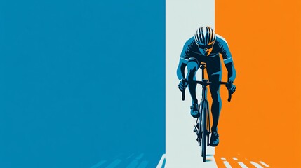 Wall Mural - Cyclist silhouette pedaling at high speed with motion lines and dust trails symbolizing endurance and power in a race environment Large space for text in center Stock photo with copy space