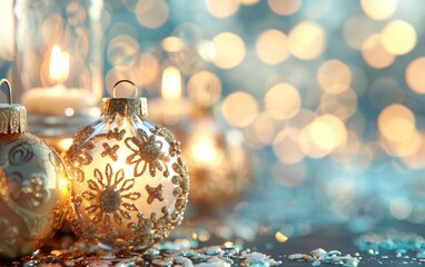 Canvas Print - A beautiful Christmas ornament glowing with candles and bokeh lights, perfect for festive celebrations and holiday decor.