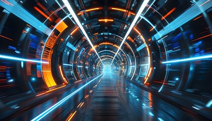 Wall Mural - Innovative digital tunnel illuminated by bright light, showcasing advanced technology and an essence of speed and progress