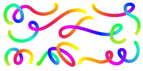 Poster - 3d rainbow gradient lines. fluid color vector elements on white background. wavy blend swirl stripes