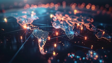 Poster - Futuristic World Map with Connections, Business Theme, Background, Plain Background, World Map