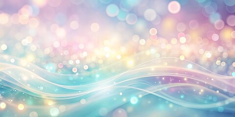 Wall Mural - Pastel wave-like patterns with blurred dots of light on a soft background