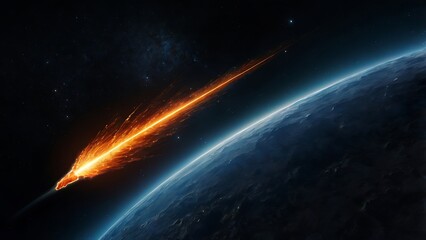 Bright and fast asteroid in motion abstract background conceptual space illustration