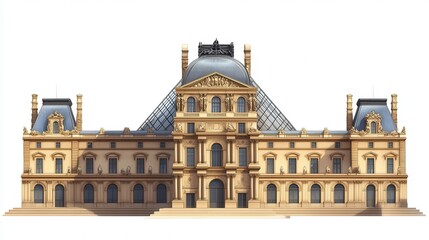 Wall Mural - Louvre Museum (France) clipart, element, 3D illustration, realistic, isolated on white background