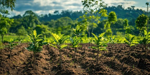 Wall Mural - trees being planted to restore a dense forest