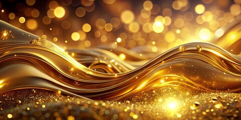 Abstract golden background with stylish liquid textures, glowing light effects, and blurred elements creating a luxurious and modern visual experience