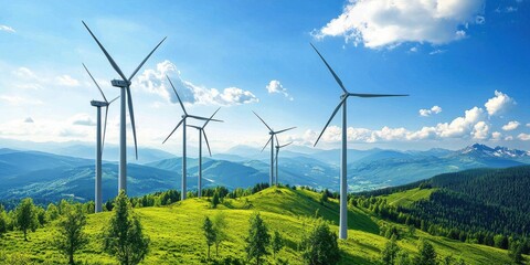 Wall Mural - wind turbines generating green energy 