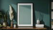 © Mas - Dark green frame on work desk in living room interior AI generated image