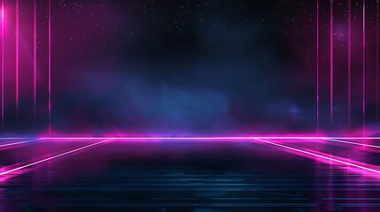 Poster - Dark Background with Neon Lines and Spotlights, Night View, Plain Background, Copy Space, Neon