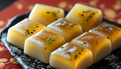 Delicate Close-Up of Wagashi, Traditional Japanese Sweet Made with Glutinous Rice and Anko Bean