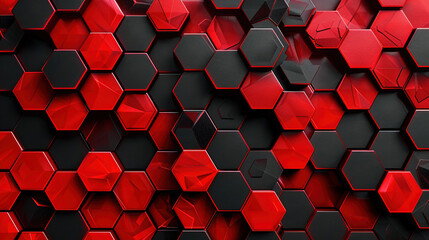 Wall Mural - red and black hexagons background. abstract background with hexagons. 