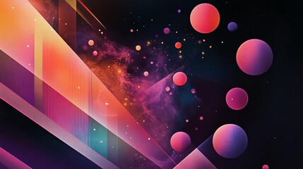 Wall Mural - Abstract cosmic landscape with colorful geometric