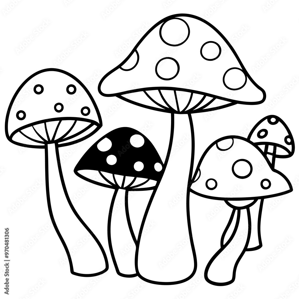 fantasy mushrooms outline coloring book page line art drawing Stock ...