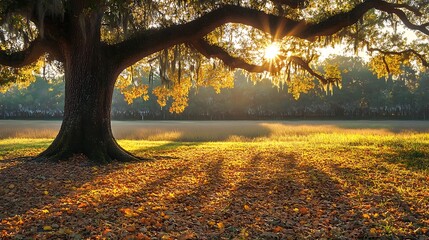 Sticker - Golden Sunlight Through Tree Branches