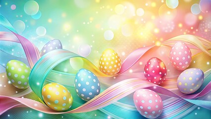 Wall Mural - Vibrant abstract wallpaper with pastel ribbons, glowing dots, and Easter highlights for festive backgrounds and designs