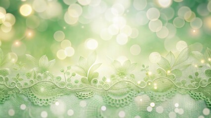 Wall Mural - Tranquil background with soft green tones, delicate lace textures, and shimmering bokeh highlights