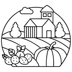 Wall Mural - farm vegetables outline coloring book page line art drawing