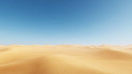 A serene desert landscape with golden dunes stretching far beneath a cloudless cerulean sky, emphasizing the vast openness.