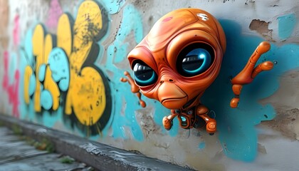 Whimsical Cartoon Graffiti Featuring Hilarious Faces and Fun Alien Designs