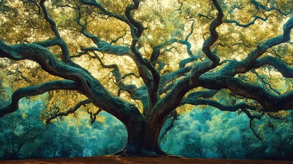 Canvas Print - Ancient Oak Tree in a Mystical Forest