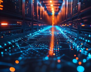 Poster - Hightech internet communication setup with immersive virtual interfaces, rapid data flow, and advanced network architecture