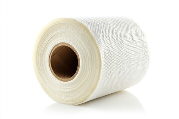 Fresh White Toilet Paper Roll, Close-Up Textured Macro View on Clean White Background