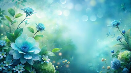 Wall Mural - tranquil background featuring muted blue and green flowers with misty effects