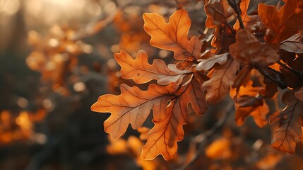 Wall Mural - Autumn Leaves Illuminated by the Setting Sun