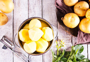 Poster - Potatoes. Bowl with young raw potato