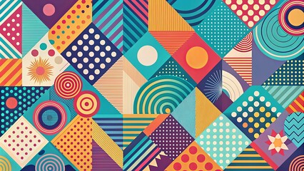 Wall Mural - Abstract and colorful wallpaper design with geometric shapes and patterns