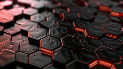 Poster - Digital Hexagon Abstract Background with Intricate Details and Depth, Plain Background, Copy Space, Hexagon, Abstract
