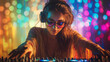 © Natalia Klenova - Female DJ focused on mixing music with colorful bokeh lights.