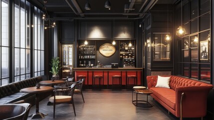 Poster - Create an image of a modern coffee shop with a fusion of classic and contemporary styles.