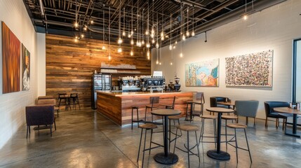 Poster - Create an image of a modern coffee shop with an artistic, creative atmosphere.