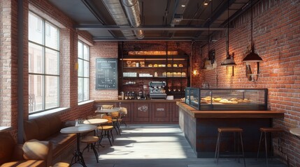 Poster - Create an image of a modern coffee shop with an open floor plan.