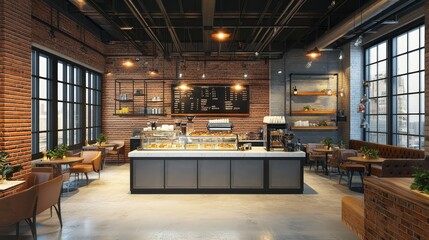 Poster - Create an image of a modern coffee shop with an open floor plan.